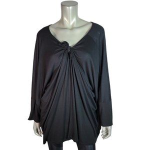 Roaman's Top Plus Size 3X Knotted Front Pleated Dolman Sleeve Stretch Black